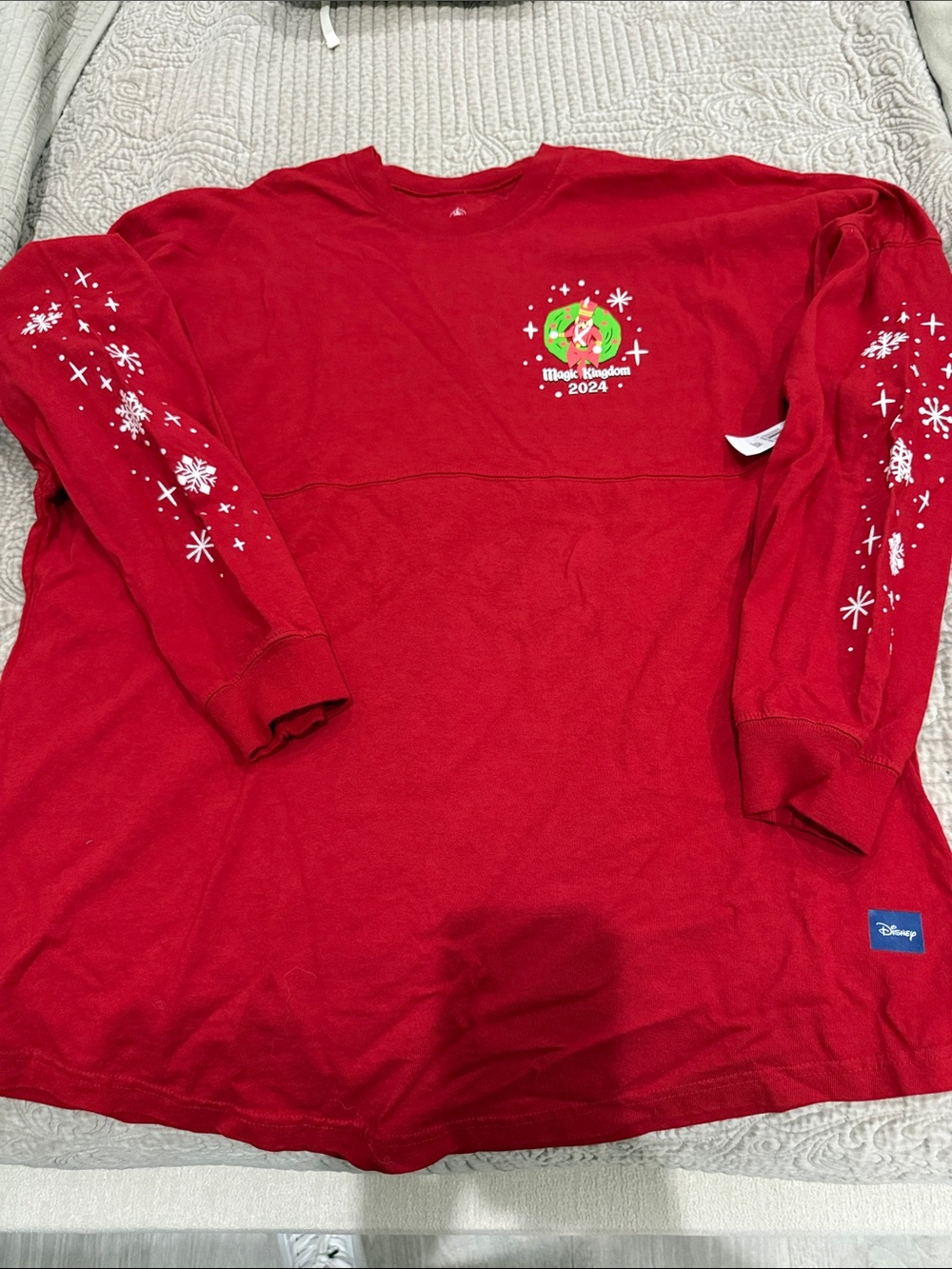 Disney Red Long-Sleeve Magic Kingdom 2024 Tee with Snowflake Sleeves
